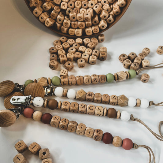 Wooden beads - Pacifier clip with name