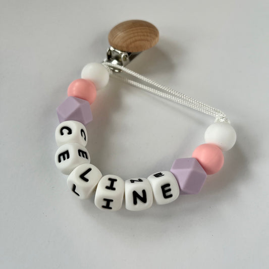 Celine clip - pacifier clip with name