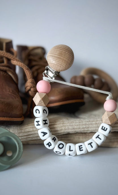 Charolette clip - pacifier clip with name